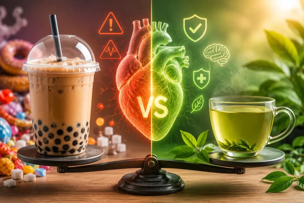 Bubble Tea vs Green Tea Health Risk Comparison 2026 Vitalmindflow Tea Longevity Heart Disease Prevention 2026